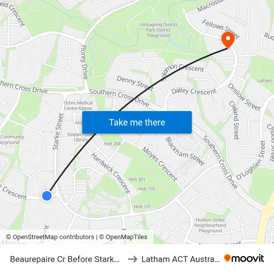 Beaurepaire Cr Before Starke St to Latham ACT Australia map