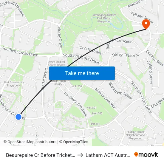 Beaurepaire Cr Before Trickett St to Latham ACT Australia map