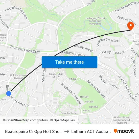 Beaurepaire Cr Opp Holt Shops to Latham ACT Australia map