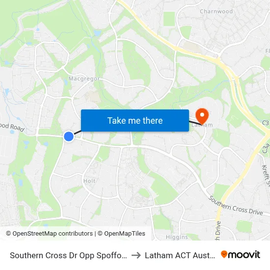 Southern Cross Dr Opp Spofforth St to Latham ACT Australia map