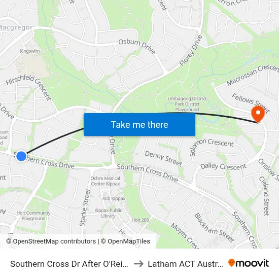 Southern Cross Dr After O'Reilly St to Latham ACT Australia map