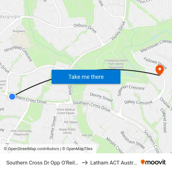 Southern Cross Dr Opp O'Reilly St to Latham ACT Australia map