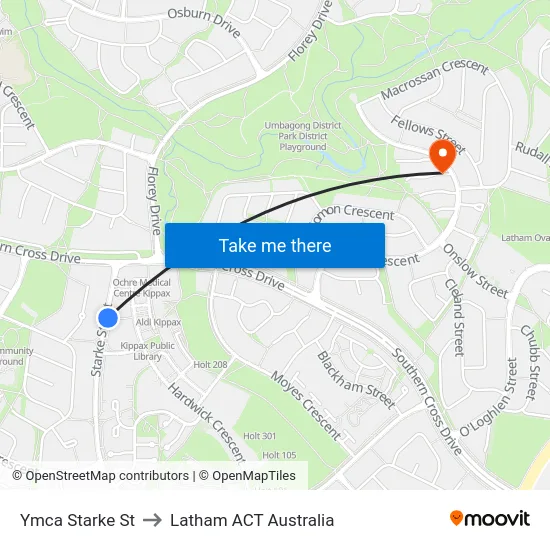 Ymca Starke St to Latham ACT Australia map