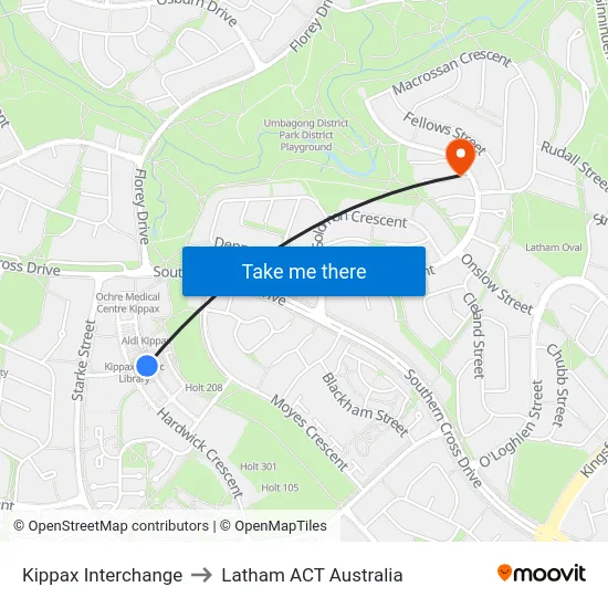 Kippax Interchange to Latham ACT Australia map