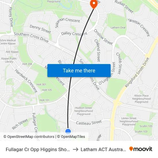 Fullagar Cr Opp Higgins Shops to Latham ACT Australia map