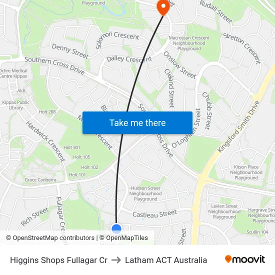 Higgins Shops Fullagar Cr to Latham ACT Australia map