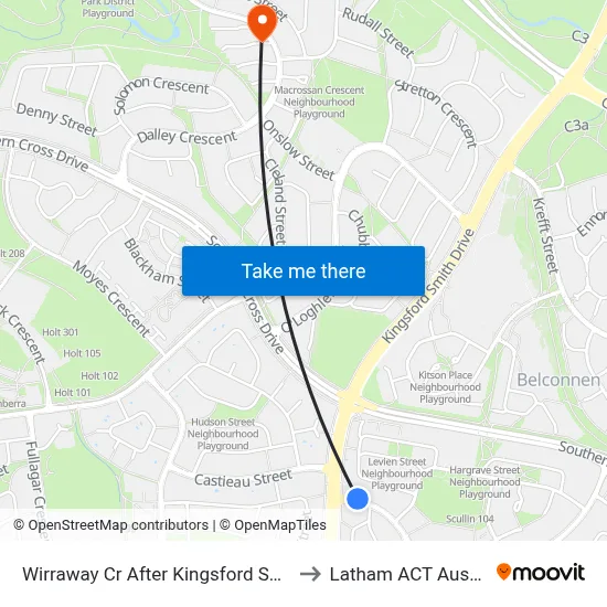 Wirraway Cr After Kingsford Smith Dr to Latham ACT Australia map