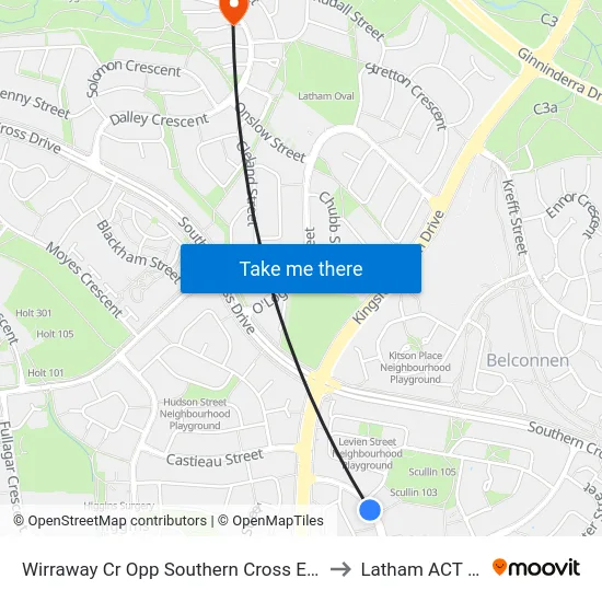 Wirraway Cr Opp Southern Cross Early Childhood Sch to Latham ACT Australia map