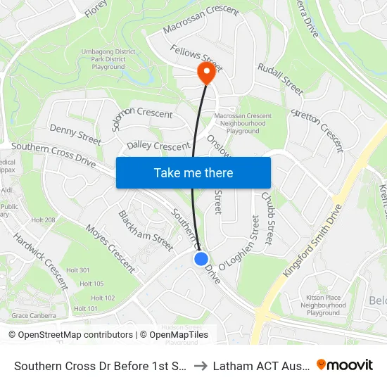 Southern Cross Dr Before 1st Starke St to Latham ACT Australia map