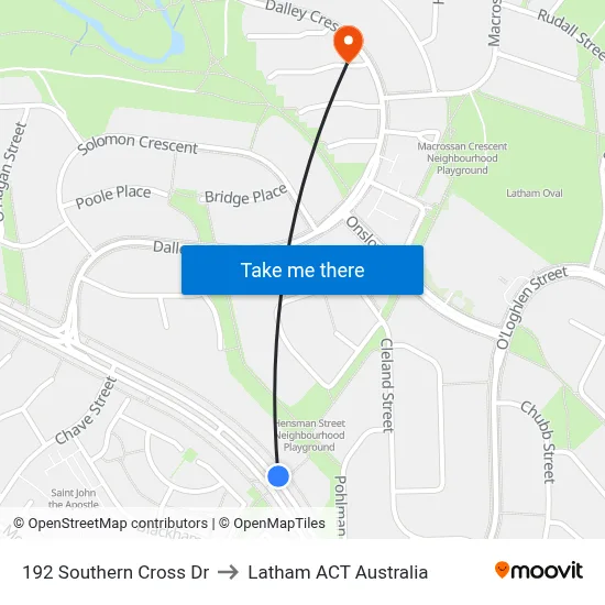 192 Southern Cross Dr to Latham ACT Australia map