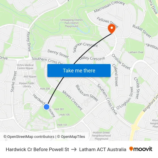 Hardwick Cr Before Powell St to Latham ACT Australia map