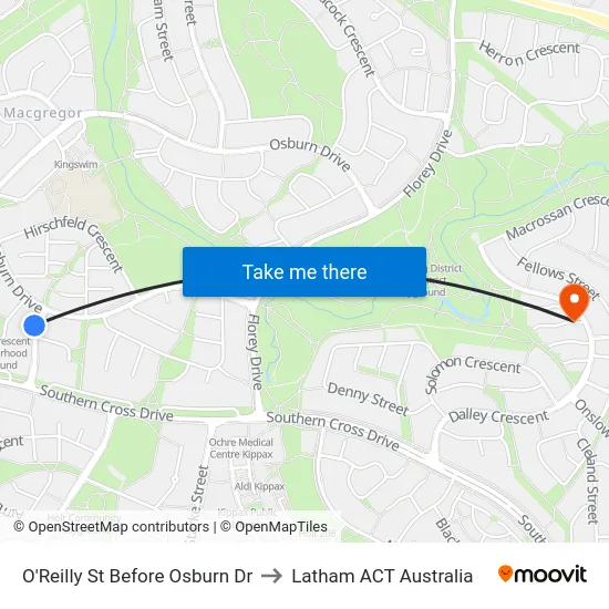 O'Reilly St Before Osburn Dr to Latham ACT Australia map