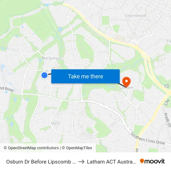 Osburn Dr Before Lipscomb Pl to Latham ACT Australia map