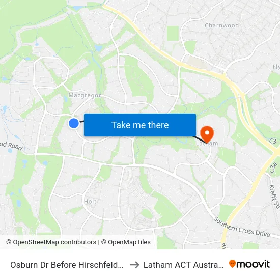 Osburn Dr Before Hirschfeld Cr to Latham ACT Australia map