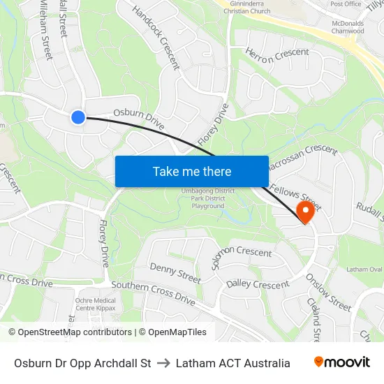 Osburn Dr Opp Archdall St to Latham ACT Australia map