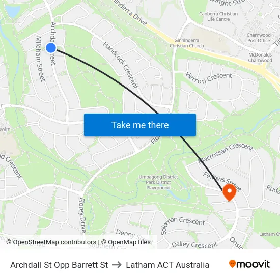 Archdall St Opp Barrett St to Latham ACT Australia map