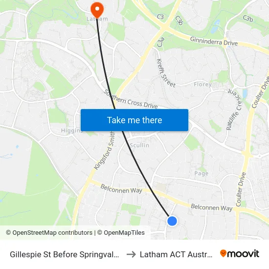 Gillespie St Before Springvale Dr to Latham ACT Australia map