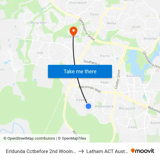 Erldunda Cctbefore 2nd Woolner Cct to Latham ACT Australia map