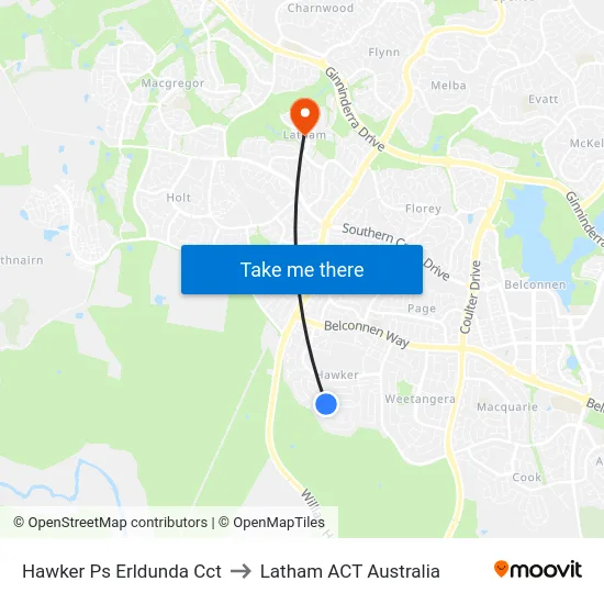 Hawker Ps Erldunda Cct to Latham ACT Australia map
