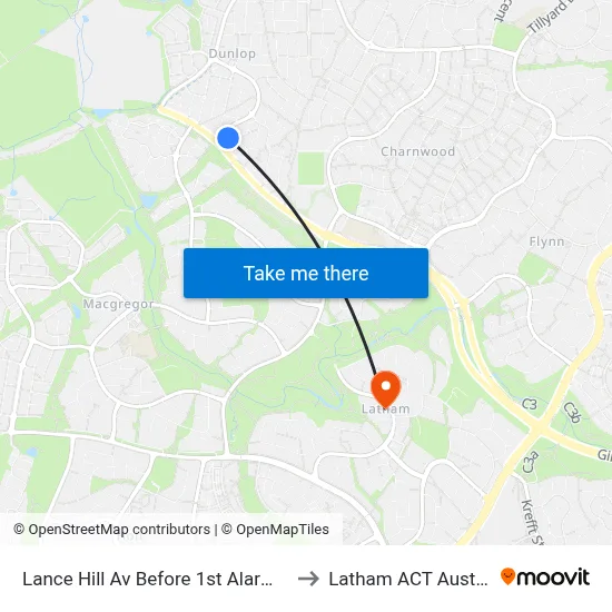 Lance Hill Av Before 1st Alarmon Cr to Latham ACT Australia map