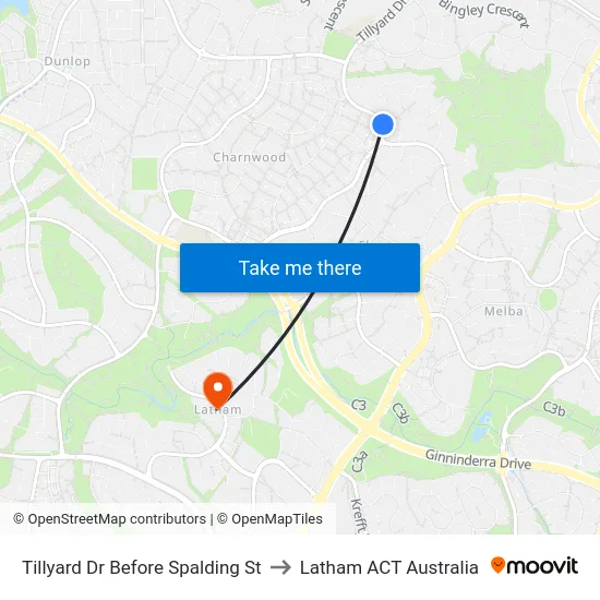 Tillyard Dr Before Spalding St to Latham ACT Australia map
