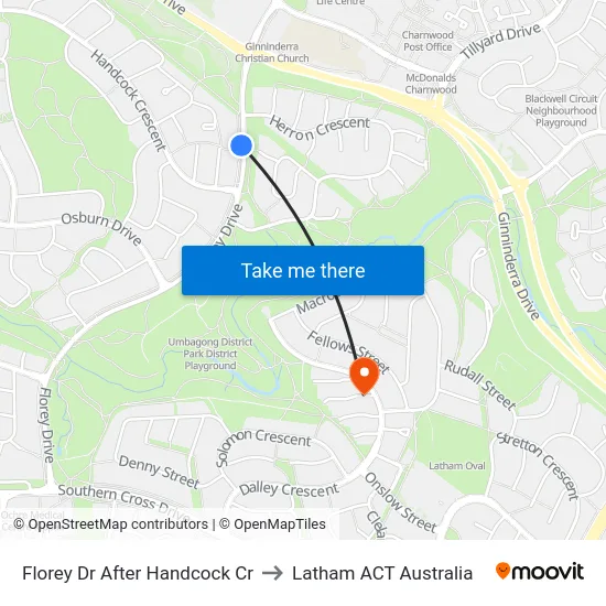 Florey Dr After Handcock Cr to Latham ACT Australia map