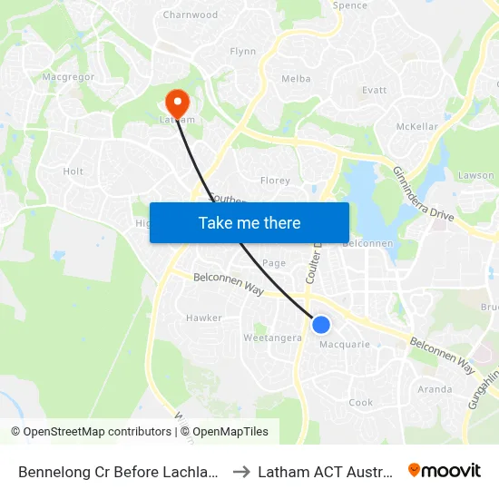 Bennelong Cr Before Lachlan St to Latham ACT Australia map