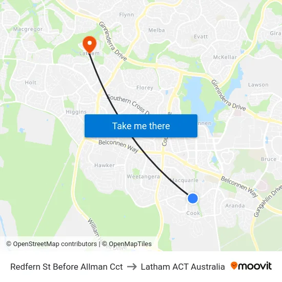 Redfern St Before Allman Cct to Latham ACT Australia map
