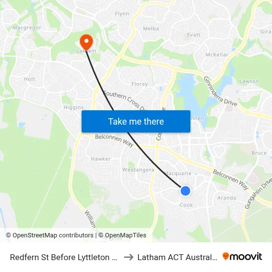 Redfern St Before Lyttleton Cr to Latham ACT Australia map