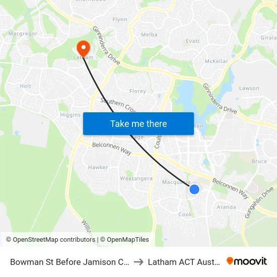 Bowman St Before Jamison Centre to Latham ACT Australia map