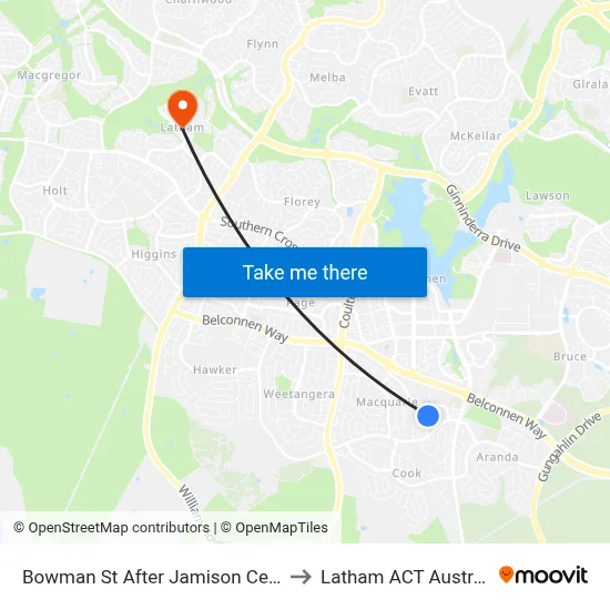 Bowman St After Jamison Centre to Latham ACT Australia map