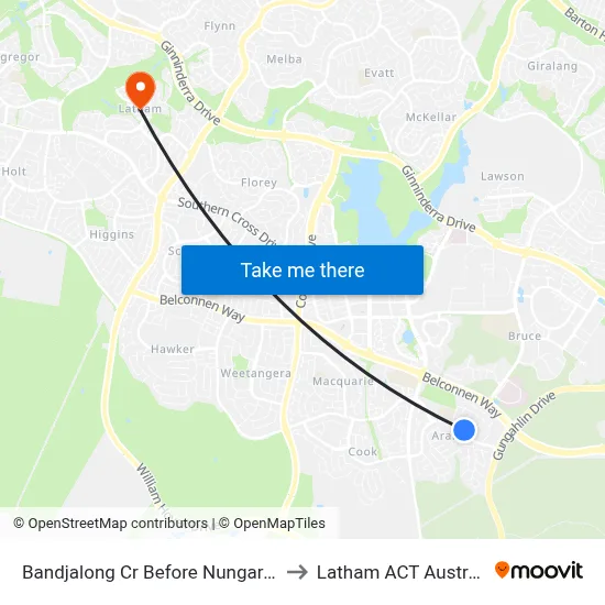 Bandjalong Cr Before Nungara St to Latham ACT Australia map