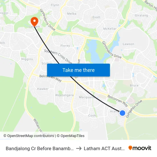 Bandjalong Cr Before Banambila St to Latham ACT Australia map