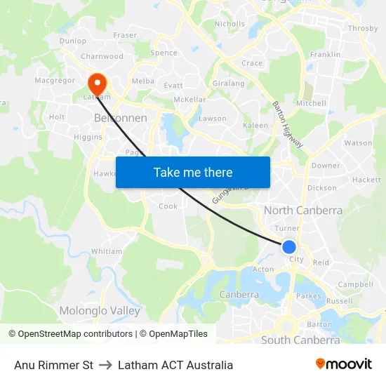 Anu Rimmer St to Latham ACT Australia map