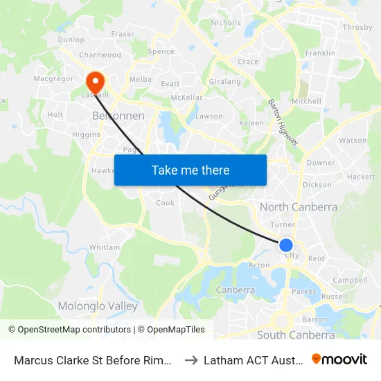 Marcus Clarke St Before Rimmer St to Latham ACT Australia map