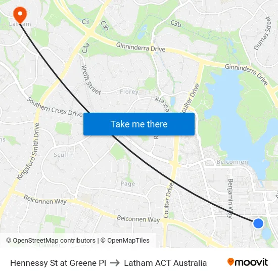 Hennessy St at Greene Pl to Latham ACT Australia map