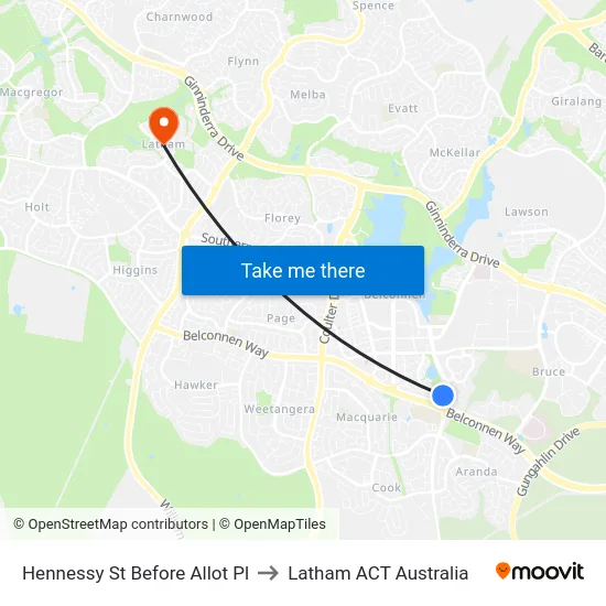 Hennessy St Before Allot Pl to Latham ACT Australia map