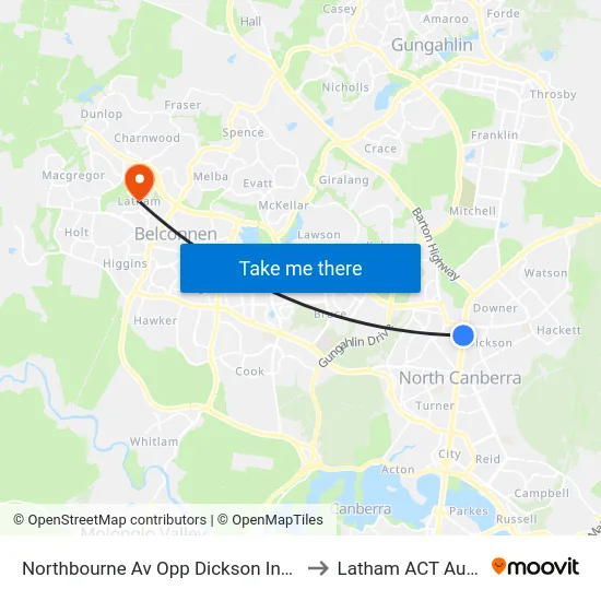 Northbourne Av Opp Dickson Interchange to Latham ACT Australia map