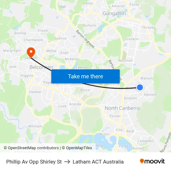 Phillip Av Opp Shirley St to Latham ACT Australia map