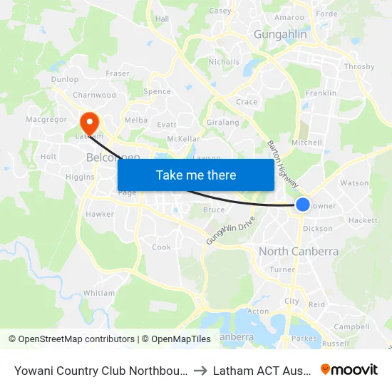 Yowani Country Club Northbourne Av to Latham ACT Australia map