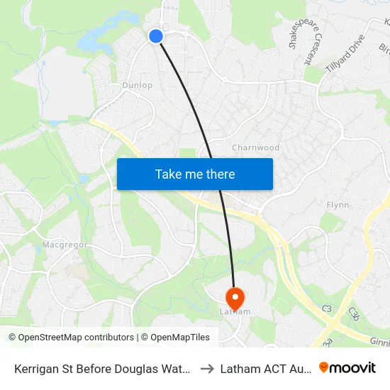 Kerrigan St Before Douglas Waterhouse Dr to Latham ACT Australia map