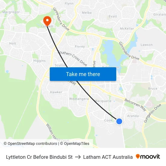 Lyttleton Cr Before Bindubi St to Latham ACT Australia map