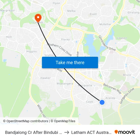 Bandjalong Cr After Bindubi St to Latham ACT Australia map