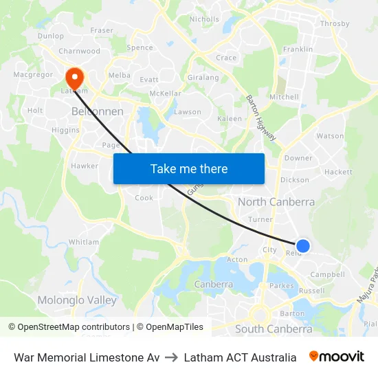 War Memorial Limestone Av to Latham ACT Australia map
