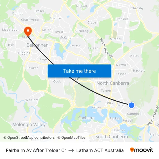 Fairbairn Av After Treloar Cr to Latham ACT Australia map