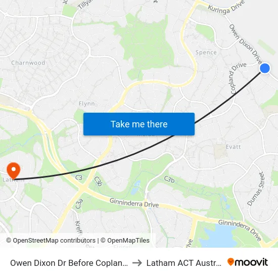 Owen Dixon Dr Before Copland Dr to Latham ACT Australia map