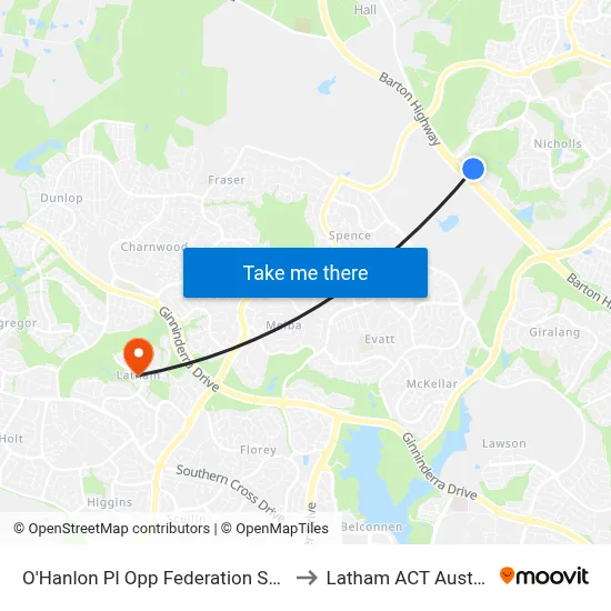 O'Hanlon Pl Opp Federation Square to Latham ACT Australia map