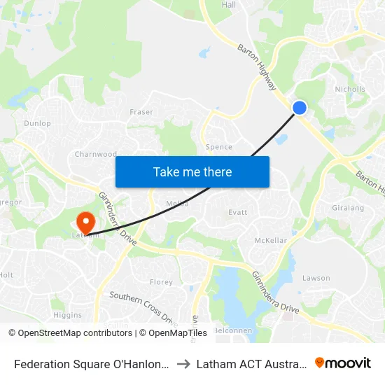Federation Square O'Hanlon Pl to Latham ACT Australia map