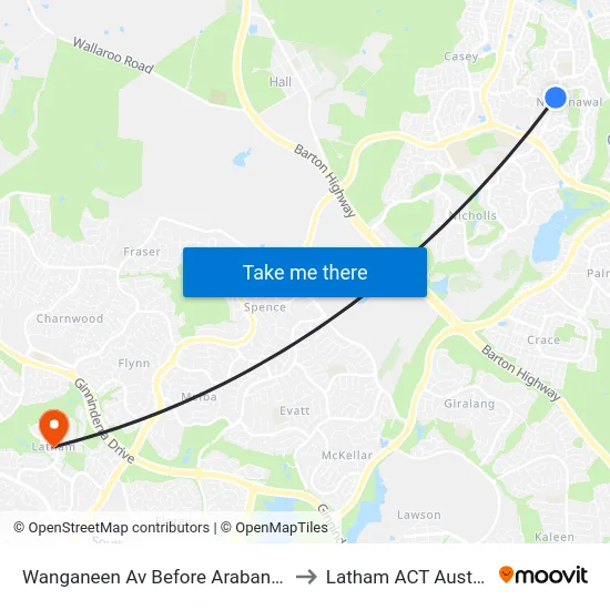 Wanganeen Av Before Arabanoo Cr to Latham ACT Australia map