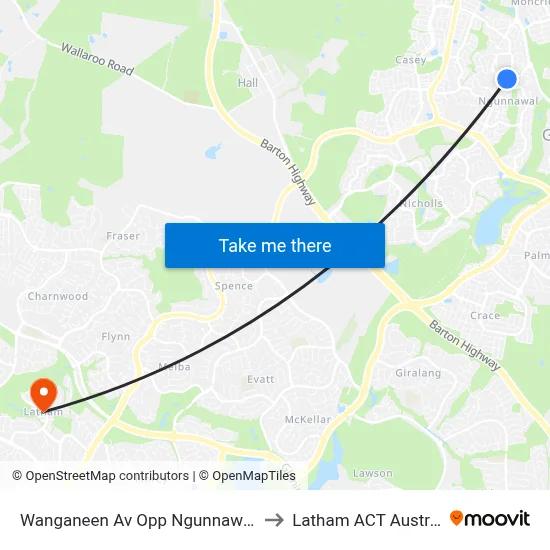 Wanganeen Av Opp Ngunnawal Ps to Latham ACT Australia map